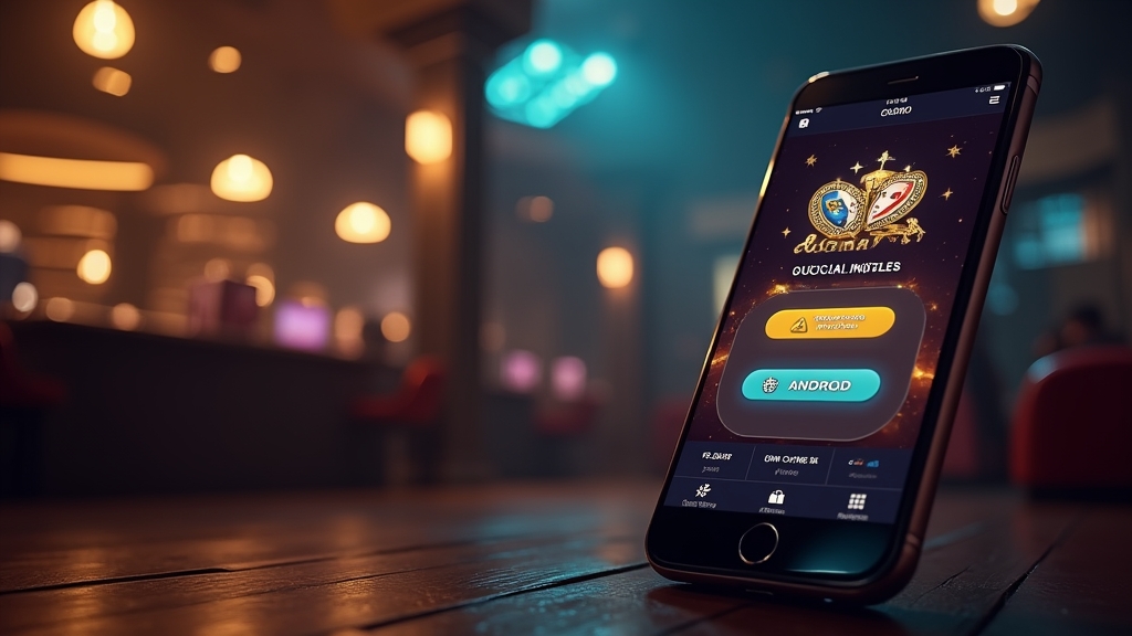 Smartphone met Goldhorns-appdownloadopties naast casinochips